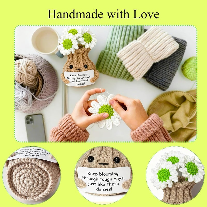 RFUYIR Valentines Inspirational Gifts for Women Positive Crochet Daisy Galentines Day Emotional Support Crochet Flowers Desk Decor Bedroom Decor Gifts for Her Coworker Friends - Image 4